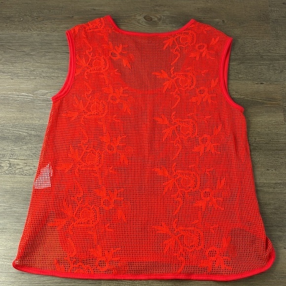 Banana Republic Knit Top Crochet Open Embroidered Floral Shirt Red/Orange. Sz XL - Picture 7 of 9